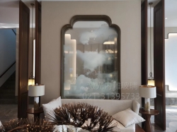 激光内雕发光玻璃与栅栏隔断，打造新中式诗意空间